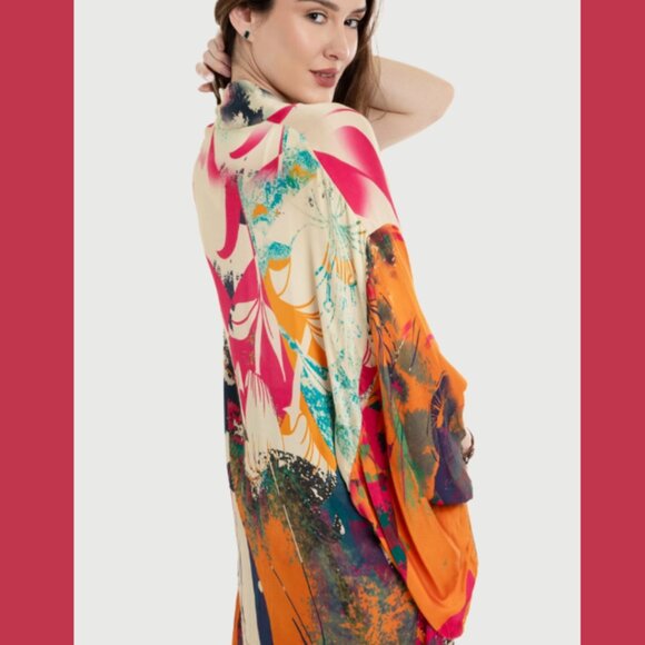 Vibrant Satin Kimono Robe SAACHI NEW - Picture 6 of 13
